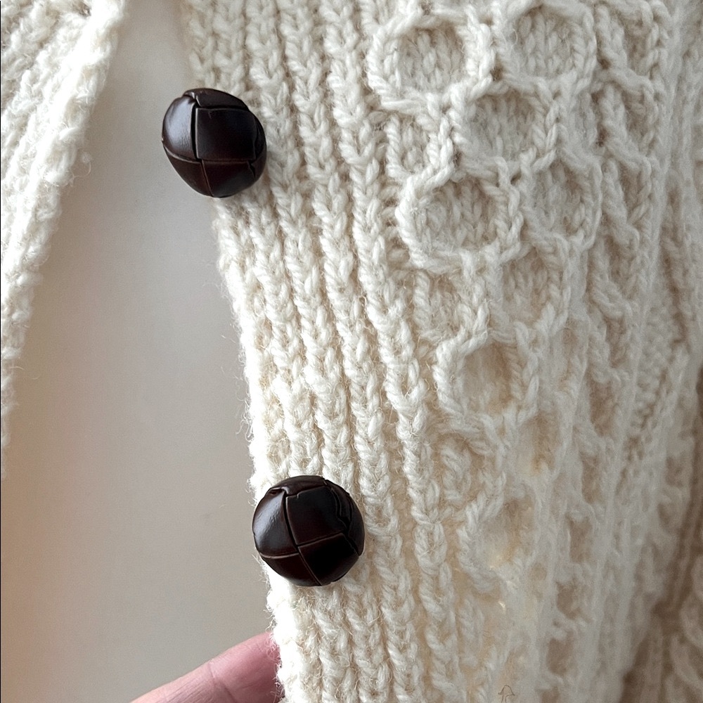 Wool Knit Cardigan with Leather Like Button Closure - Picture 3 of 6